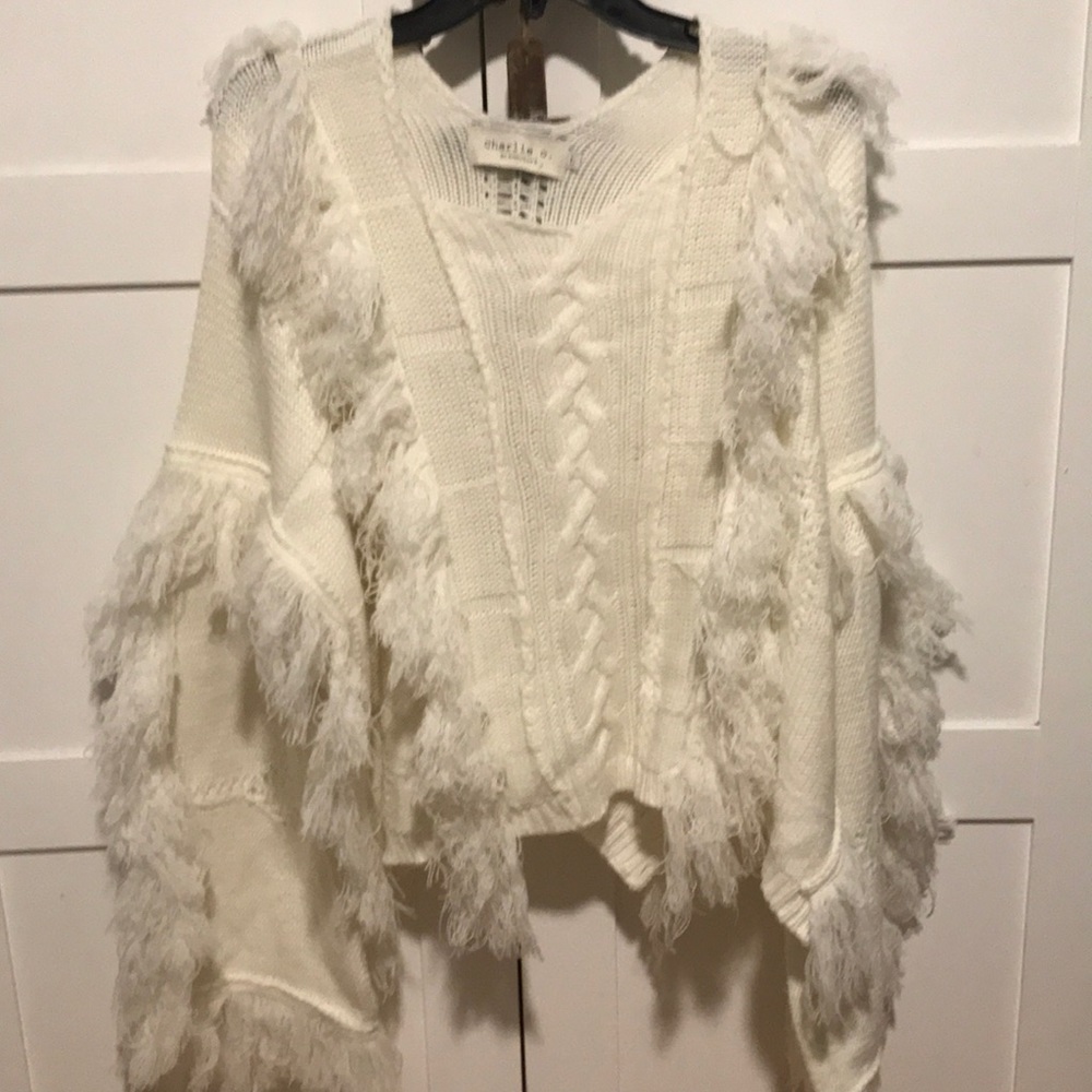 Fun oversized fringe sweater size large